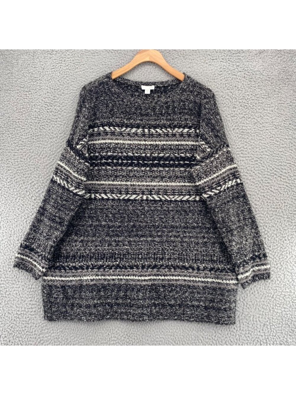 J Jill Sweater Women Medium Petite Black Marled Knit Embroidered Pullover Casual